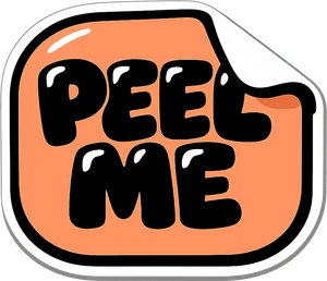 Peach die-cut sticker with a curling corner reading PEEL ME